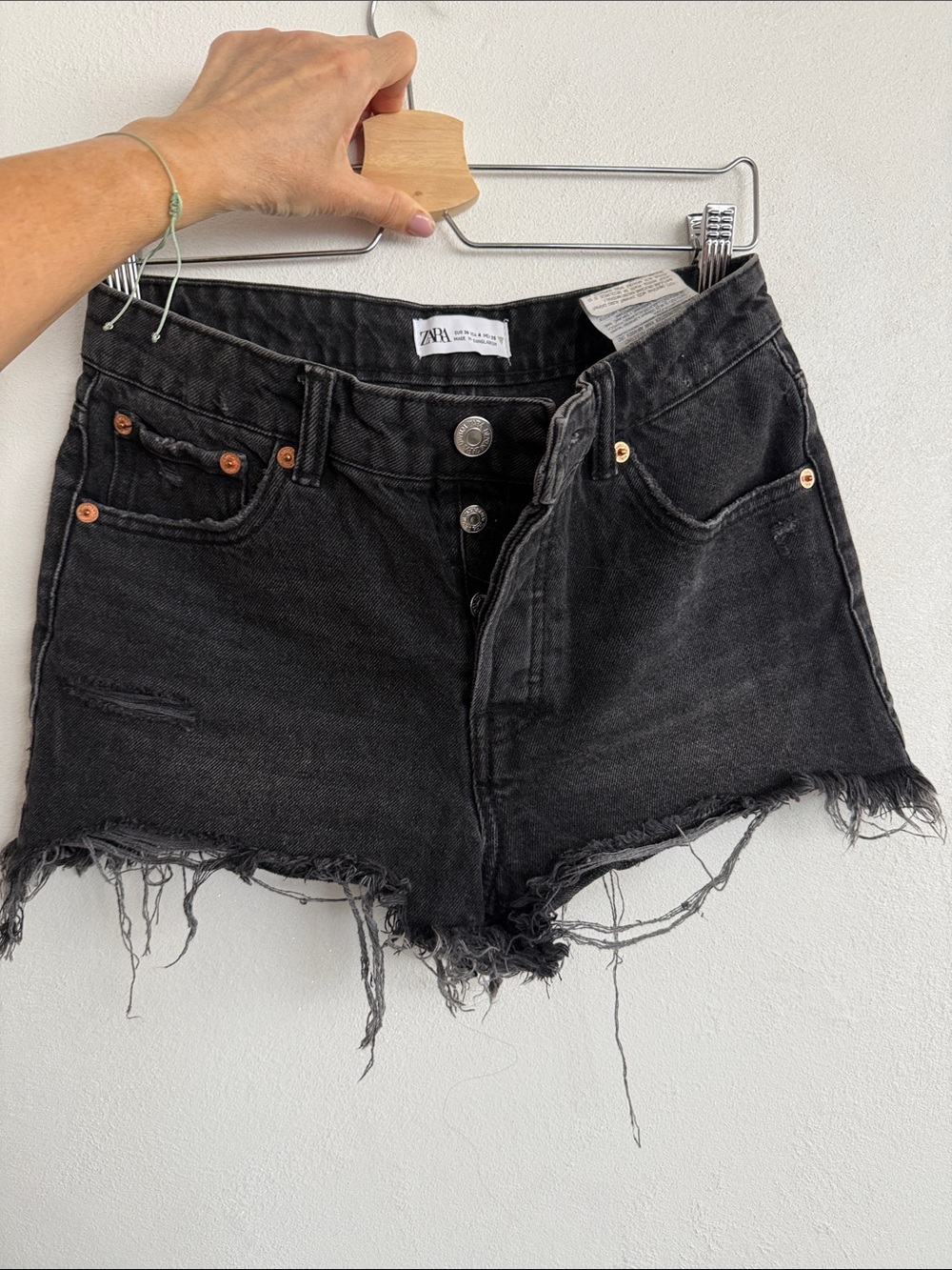 ZARA Washed Black Frayed Hem Denim Shorts